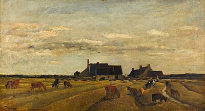 Animals Paintings - Charles-Francois Daubigny - Farm at Kerity, Brittany by Celestial Images