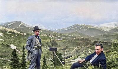 Black And White Line Drawings - Charles Lee  left and camera set-up over Mountain Park, Alberta colorized by Ahmet Asar by Celestial Images