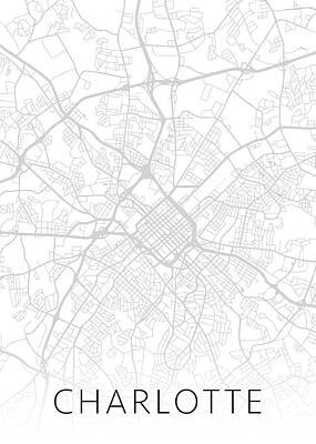 City Scenes Mixed Media Rights Managed Images - Charlotte North Carolina City Street Map Minimalist Black and White Series Royalty-Free Image by Design Turnpike