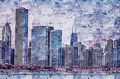 Skylines Paintings - Chicago Panorama - 09 by AM FineArtPrints