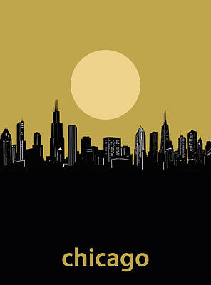 Skylines Digital Art - Chicago Skyline Minimalism 5 by Bekim M
