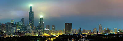 Skylines Royalty-Free and Rights-Managed Images - Chicago Skyline Panorama at Dusk by Gregory Ballos