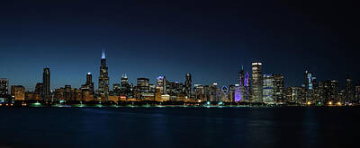 Skylines Royalty-Free and Rights-Managed Images - Chicago Skyline Panorama at Night by Steve Gadomski