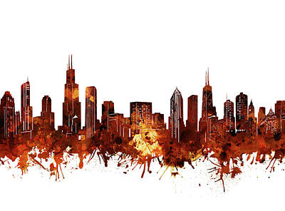 Cities Digital Art - Chicago Skyline Watercolor 6 by Bekim M