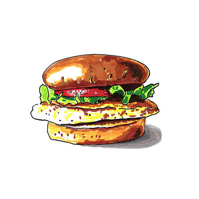 Food And Beverage Drawings - Chicken Sandwich  by Masha Batkova