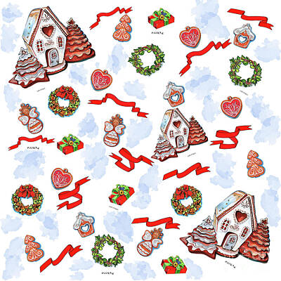 Food And Beverage Drawings - Christmas time pattern by Ariadna De Raadt