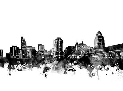 Abstract Skyline Royalty-Free and Rights-Managed Images - Cincinnati Skyline Bw by Bekim M
