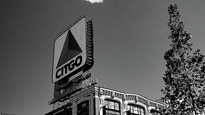 The Vintage Tv - Citgo Sign in Kenmore Square BW by Bill Dussault