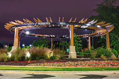 Royalty-Free and Rights-Managed Images - City of Rogers Arkansas Roundabout Architecture at Dusk by Gregory Ballos