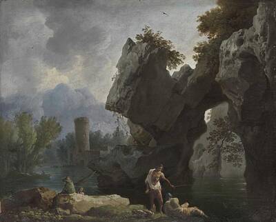 Halloween Elwell Royalty Free Images - Claude-Joseph Vernet  Avignon 1714-1789 Paris A Mediterranean inlet with fisherfolk by a cliff Royalty-Free Image by Celestial Images