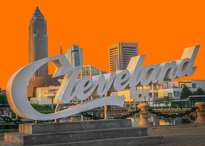 Ps I Love You Rights Managed Images - Cleveland City Skyline on Browns Orange Royalty-Free Image by Aaron Geraud