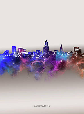 Abstract Skyline Digital Art - Cleveland Skyline Galaxy by Bekim M
