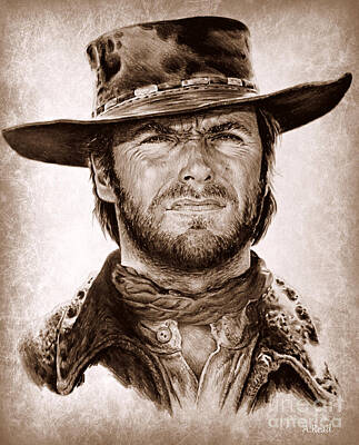 Best Sellers - Portraits Drawings - Clint portrait 2 by Andrew Read