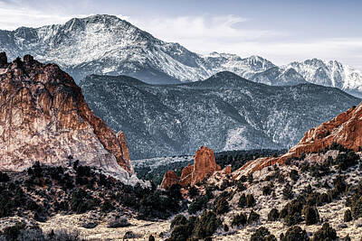 Landscapes Royalty-Free and Rights-Managed Images - Colorado Springs Red Rock Landscape and Pikes Peak by Gregory Ballos