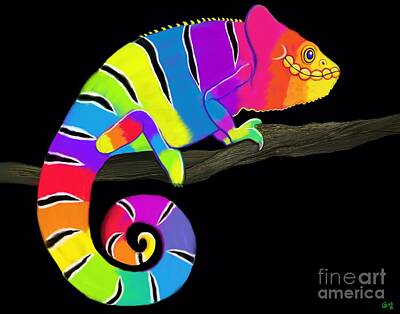 Reptiles Digital Art - Colorful Chameleon  by Nick Gustafson