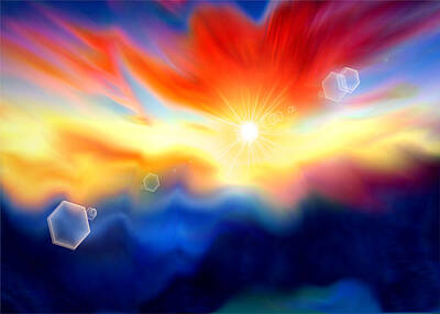 Science Fiction Mixed Media - Colorful Fantasy Sunrise with Flare  by Shelli Fitzpatrick