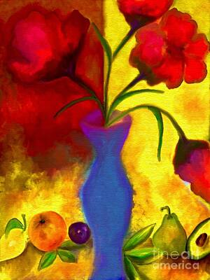 Abstract Flowers Digital Art - Colorful Flowers and Fruit Abstract by Laurie