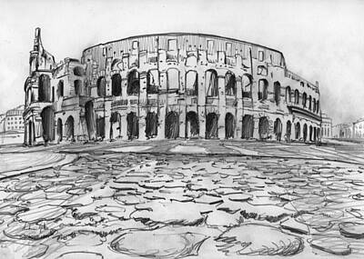 Reptiles Drawings - Colosseum drawing by Andrea Gatti