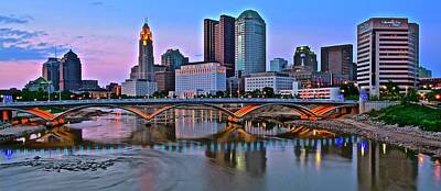 Football Royalty Free Images - Columbus Panorama Scioto View Royalty-Free Image by Frozen in Time Fine Art Photography
