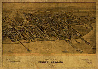 Cities Mixed Media Royalty Free Images - Coney Island New York Vintage City Street Map 1906 Royalty-Free Image by Design Turnpike