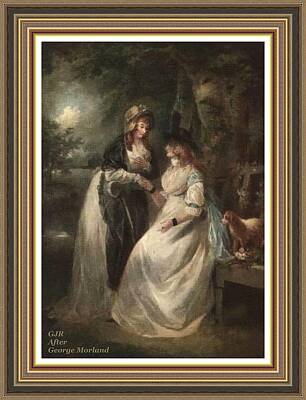 Shark Art - Confidences - After The Style Manner And Painting By George Morland  L A S  With Printed Frame. by Gert J Rheeders