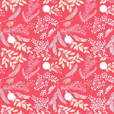 Florals Digital Art - Coral Passion Floral Pattern by Sharon Mau