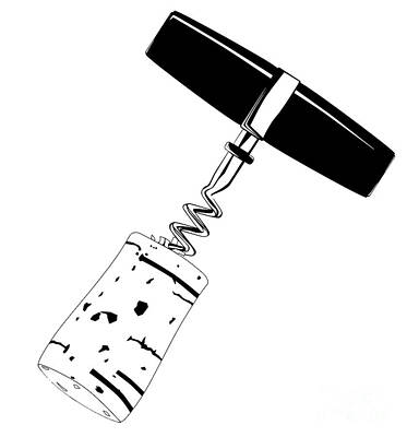Wine Digital Art Royalty Free Images - Corkscrew and Cork Drawing Royalty-Free Image by Bigalbaloo Stock