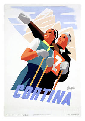 Sports Drawings - Cortina Italy Vintage Travel Poster Restored by Vintage Treasure