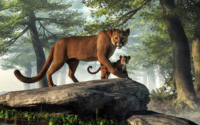 Mountain Digital Art - Cougar and Cub by Daniel Eskridge