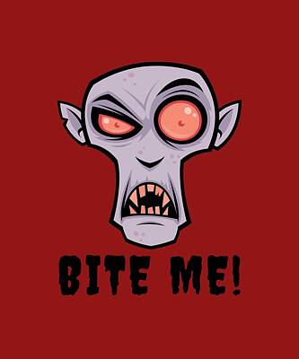 Frog Photography - Creepy Vampire Cartoon with Bite Me Text by John Schwegel