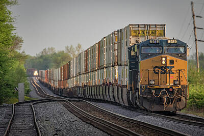 Transportation Royalty Free Images - CSX Q028 as it and Q026 at Princeton IN Royalty-Free Image by Jim Pearson