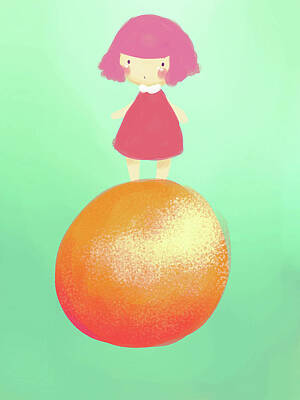 Paintings - Cute Orange Girl by Jaime Enriquez