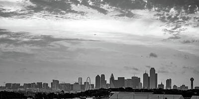 Skylines Royalty-Free and Rights-Managed Images - Dallas Skyline Panoramic Monochrome by Gregory Ballos