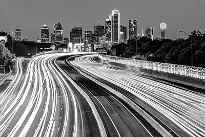 Skylines Royalty-Free and Rights-Managed Images - Dallas Texas Monochrome Skyline at Dawn - Cityscape Architecture by Gregory Ballos