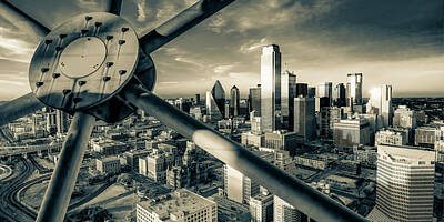 Royalty-Free and Rights-Managed Images - Dallas Texas Skyline Panorama From Reunion Tower in Sepia Monochrome by Gregory Ballos