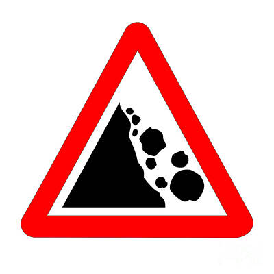 Winter Animals - Danger Falling Rocks Traffic Sign Isolated by Bigalbaloo Stock