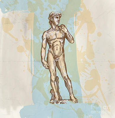 Athletes Drawings - david statue of Michelangelo on  background by Domenico Condello