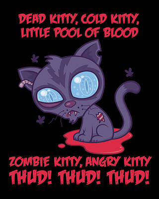 Best Sellers - Mammals Digital Art - Dead Cold Angry Zombie Kitty by John Schwegel