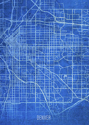 Cities Mixed Media Royalty Free Images - Denver Colorado City Street Map Blueprints Royalty-Free Image by Design Turnpike