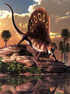 Reptiles Digital Art - Dimetrodon by a Lake by Daniel Eskridge