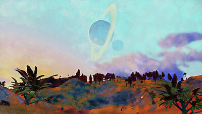 Surrealism Painting Royalty Free Images - Distant Worlds - 05 Royalty-Free Image by AM FineArtPrints