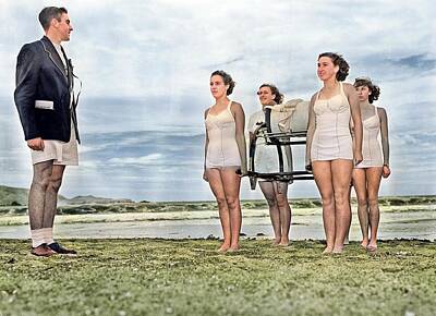 Only Orange - Dominion lifesaving championships, Lyall Bay, Wellington, 1950 colorized by Ahmet Asar by Celestial Images