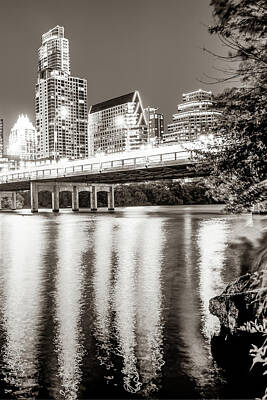 Skylines Royalty-Free and Rights-Managed Images - Downtown Austin Skyline Over Lady Bird Lake - Sepia Edition by Gregory Ballos