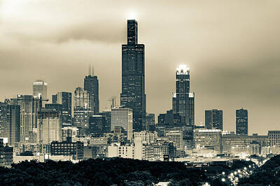 Skylines Royalty-Free and Rights-Managed Images - Downtown Chicago Skyline in Sepia by Gregory Ballos