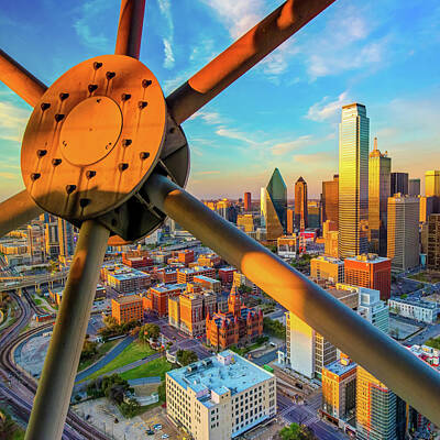 Skylines Photos - Downtown Dallas Texas Skyline at Sunset 1x1 by Gregory Ballos