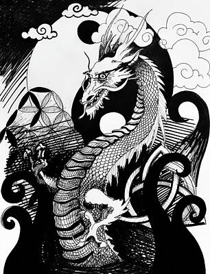 Comics Paintings - Dragon Drawing by Stephen Humphries