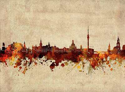Skylines Digital Art - Dresden Skyline Sepia by Bekim M