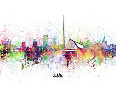 Abstract Skyline Digital Art - Dublin Skyline Artistic by Bekim M