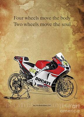 Cities Drawings - Ducati Desmosedici GP15, Original Artwork. Motorcycle quote by Drawspots Illustrations