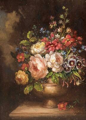 Landscape Photos Chad Dutson - Early 19th Century British School, Still Life Of Roses In A Vase by Celestial Images